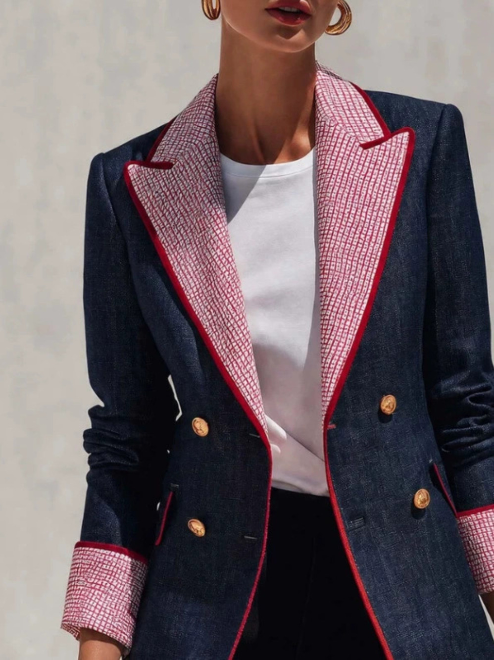 H&M   Vintage Color Block Plaid Peak Lapel Blazer